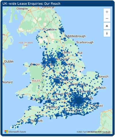Map showing the distribution of LEASE enquiries across the UK.